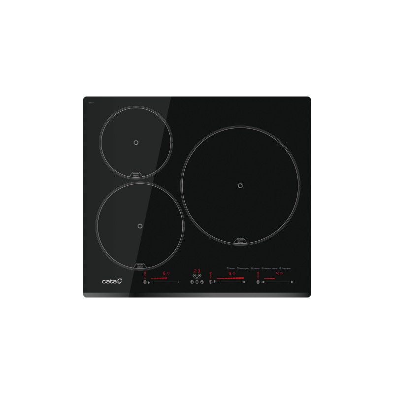 Cata Placa de Inducción INSB 6003 E2 BK, 3 Zonas Cocción, Ancho 59 cm, Control Táctil Deslizante, 9 Niveles Potencia, Funcion Pa