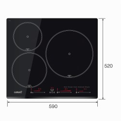 Cata Placa de Inducción INSB 6003 E2 BK, 3 Zonas Cocción, Ancho 59 cm, Control Táctil Deslizante, 9 Niveles Potencia, Funcion Pa